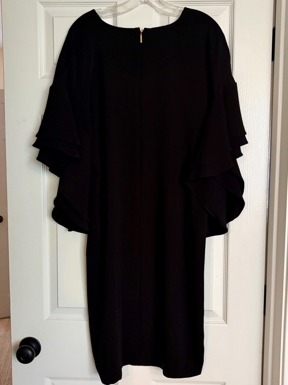 EUC Ralph Lauren Black  Ruffle sleeve Shift Dress.  Elegant, sz 16, altered to14